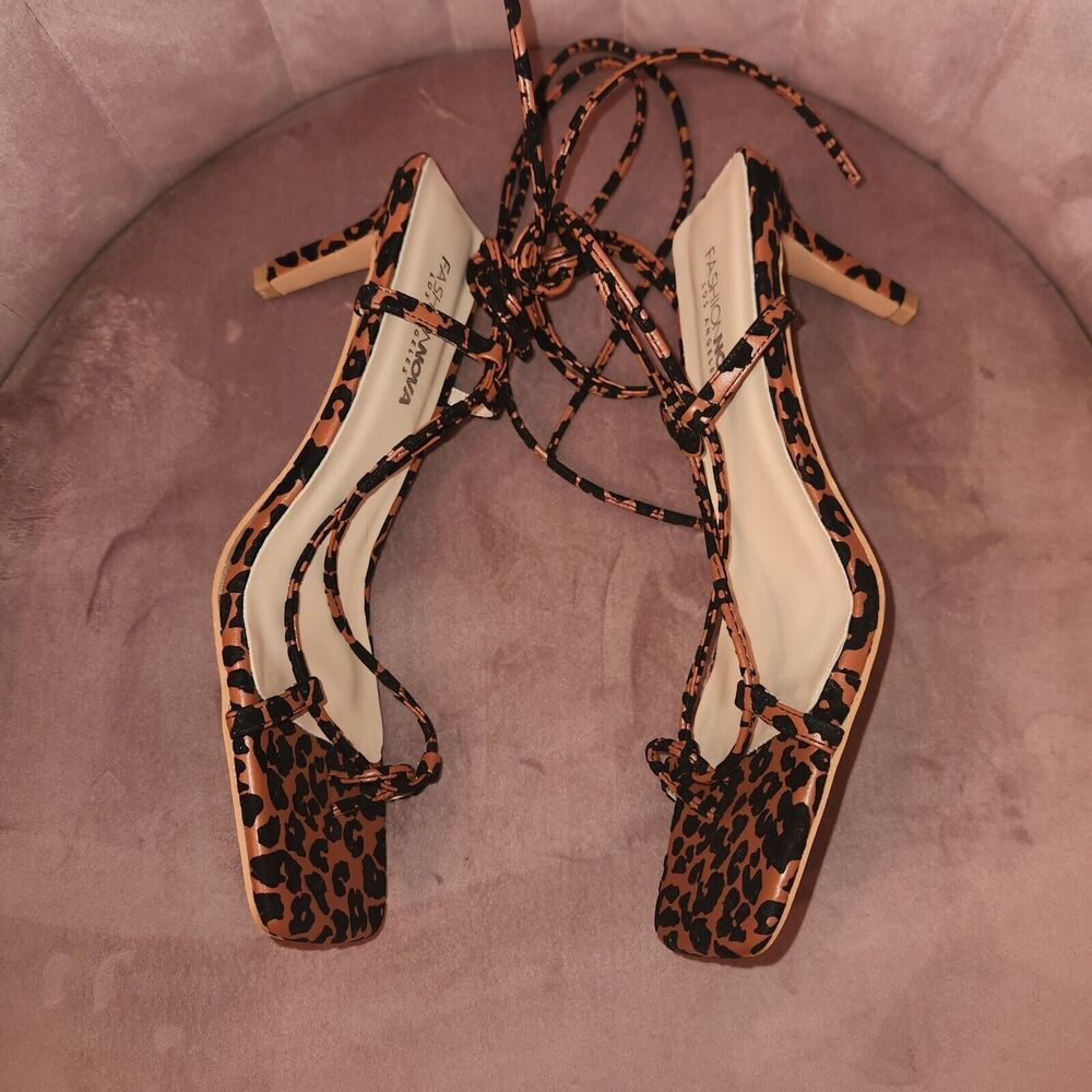NWT Fashion Nova Haisley My Inner Animal Heeled Sandals Square Toe Leopard Sz10